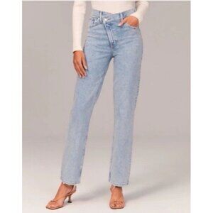 NWT Abercrombie & Fitch Womens 34 High Rise Dad Crisscross Light Wash Jeans 18L
